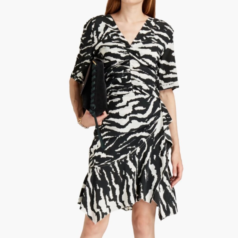 “Arodie” Ruched Printed Silk Crepe Mini Dress from Isabel Marant